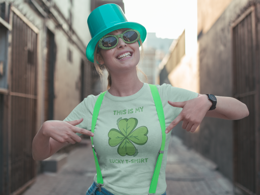 st patrick s day mockup of a woman showing of her tee 19565