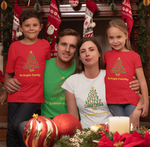 t shirt of a family of four celebrating christmas